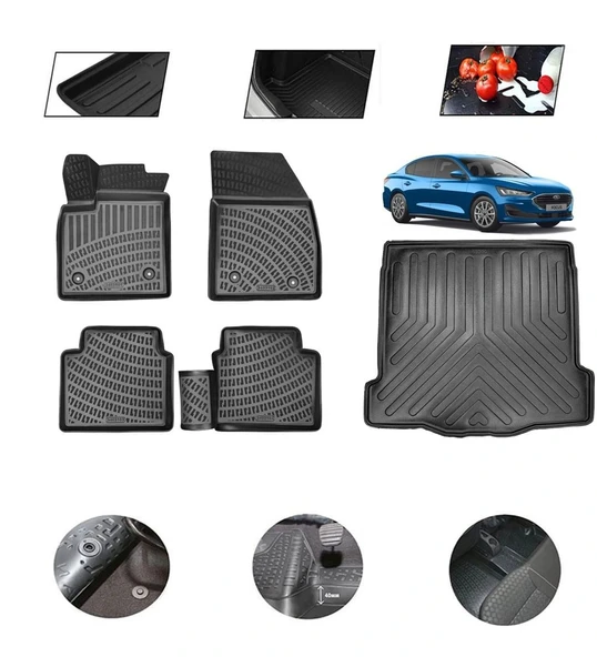 Ford Focus Sedan İnce Stepne 2020 Model 4D Bagaj Paspas Set ürün görseli 1