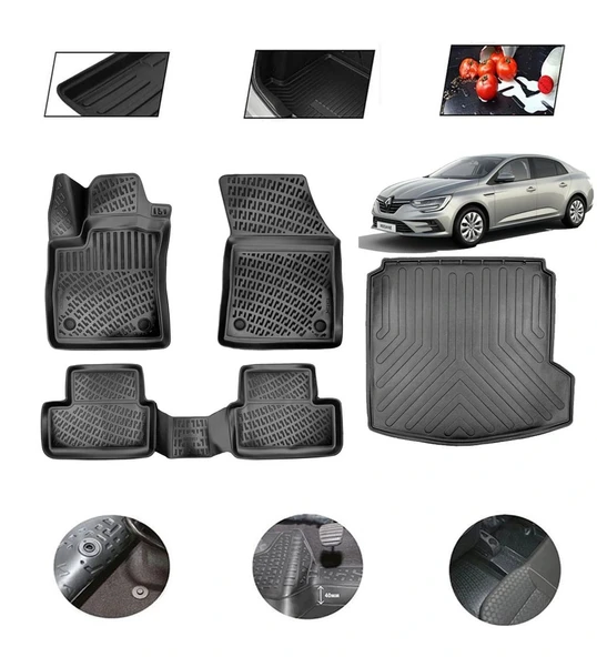 Renault Megane 4 Sedan Sag Kulaklı 2018 Model 4D Bagaj Paspas Set ürün görseli 1