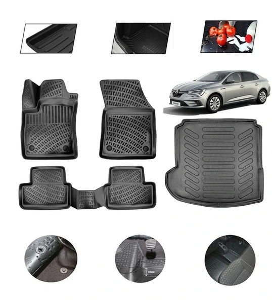 Renault Megane 4 Sedan Sol Kulaklı 2020 Model 4D Bagaj Paspas Set ürün görseli 1