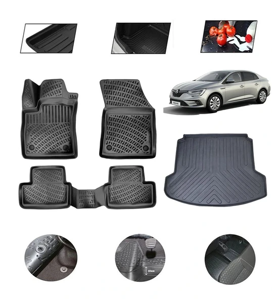 Renault Megane 4 Sedan Çift Kulaklı 2022 Model 4D Bagaj Paspas Set ürün görseli 1