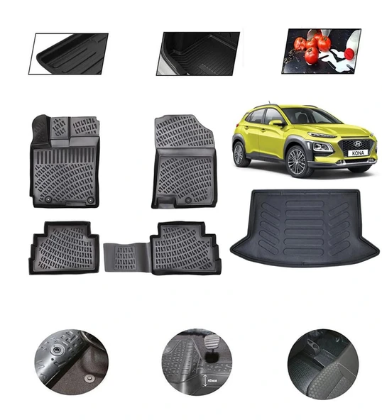 Hyundai Kona (Çift Cepli) 2025 Model 4D Bagaj Paspas Set ürün görseli 1