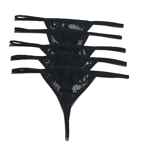 ASM1223 Kadın 5 Lü Siyah Lez Dantel Üç gen Sevgilim String ürün görseli 1