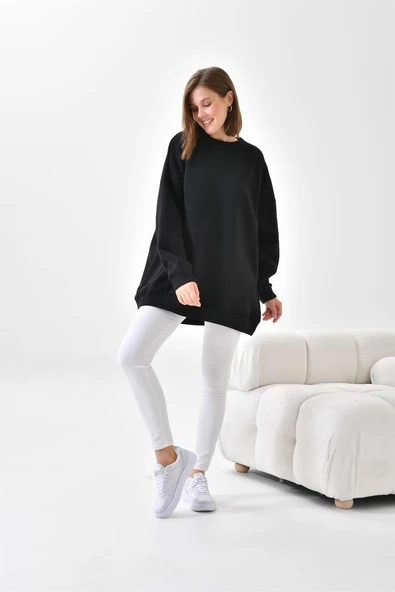 FTZ Women Kadın Oversize 3 İp Şardonlu Sweatshirt  Siyah 10001 ürün görseli 1