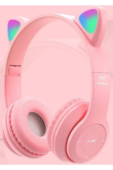 HEARTZ P47m Bluetooth Kedi Kulaklık Katlanabilir Mikrofonlu Kablosuz Led Işıklı Kulaklık Cepaystore ürün görseli 1
