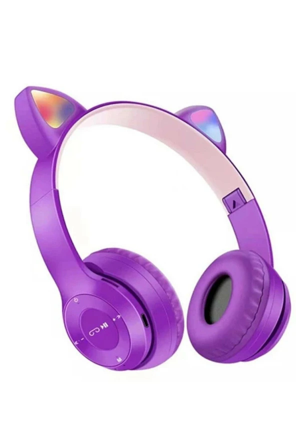 teknolojimarketim Bluetooth Kulaklık P47m Kedili Kulaklık Cat Rgb Led Işıklı Çocuk Kulaklık Bt 5.0 Kulaküstü ürün görseli 1