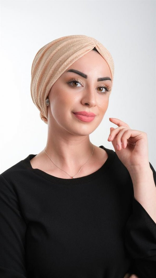 Bej Pratik Hazır Geçmeli Tesettür Bone Fukuro Simli Büzgülü 2116_12 ürün görseli 1