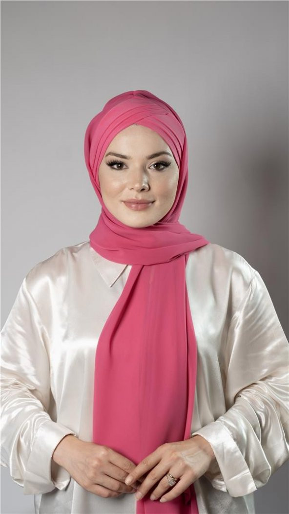 Pembe Pratik Hazır Geçmeli Bone Şal Şifon Kumaş Kendinden Boneli Üç Bantlı 1451_04 ürün görseli 1