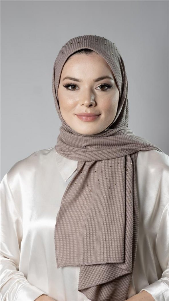 Koyu Vizon Pratik Hazır Geçmeli Tesettür Şal Örme Kumaş Taş Desenli 2118T_38 ürün görseli 1