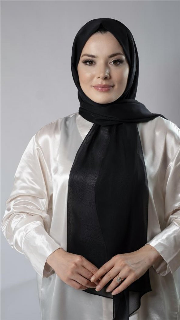 Siyah Düz Klasik Şal Şifon Kumaş Janjan Abiye 202108_01 ürün görseli 1