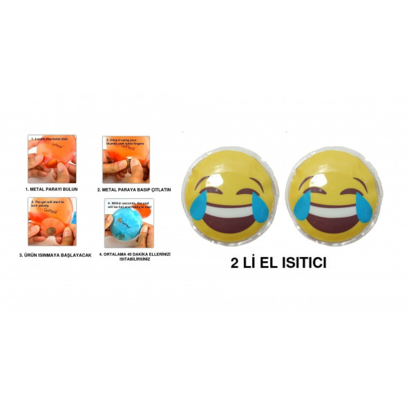 GÜLEN EMOJİ ŞEKİLLİ CEP SOBASI EL ISITICI,2 ADET SICAK SU TORBASI PVC  9cm ürün görseli 1