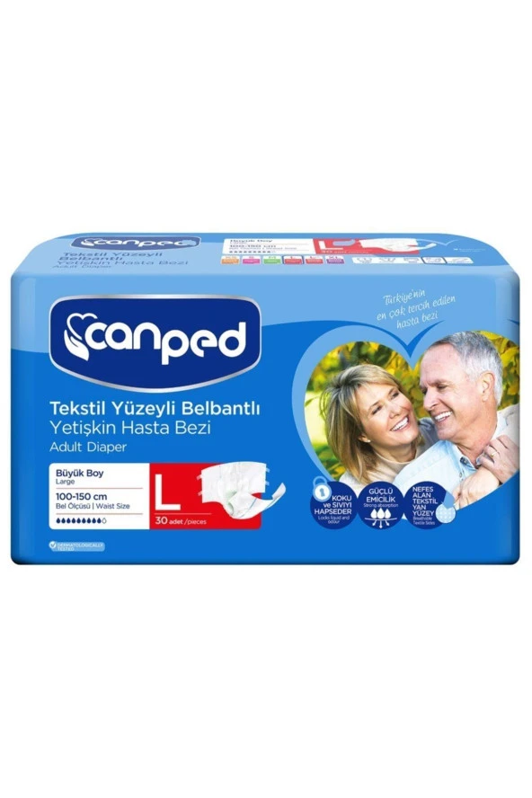 Canped Tekstil Yüzeyli Belbantlı Büyük Boy L Beden 30'lu Yetişkin Hasta Bezi ürün görseli 1