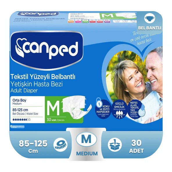 Canped Belbantlı Tekstil Yüzey Hasta Bezi M-Medium Beden 30 Adet ürün görseli 1