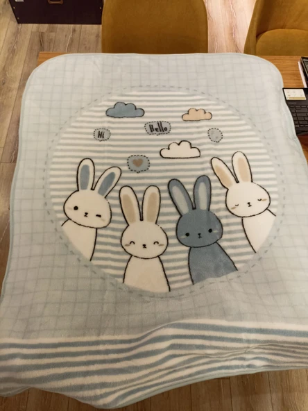 Özdilek Desenli Hello Rabbıt Bebek Battaniyesi (100x120)-Mavi ürün görseli 1
