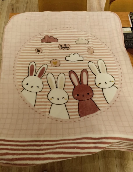 Özdilek Desenli Hello Rabbıt Bebek Battaniyesi (100x120)-Pembe ürün görseli 1