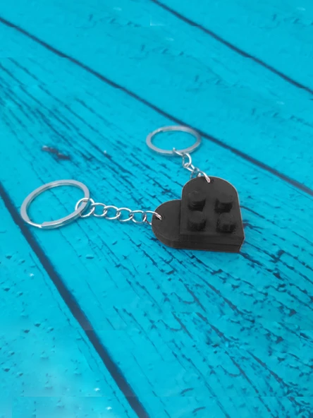 Seninle Anlam Bulurum Lego Dizayn Kalp Anahtarlık 2'li Sİyah Renk ürün görseli 1