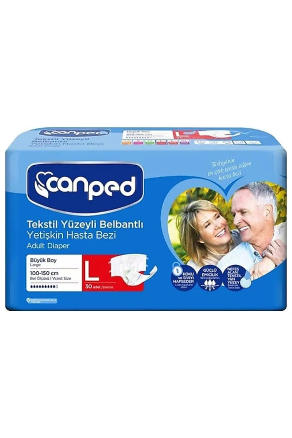 Canped 30'lu Tekstil Yüzeyli Belbantlı Büyük Boy Hasta Bezi ürün görseli 1