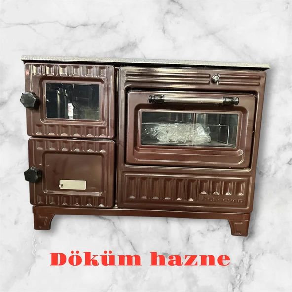 Hoşseven emaye kuzine döküm camlı uyuyan odun kömür sobası fırınlı soba ürün görseli 1