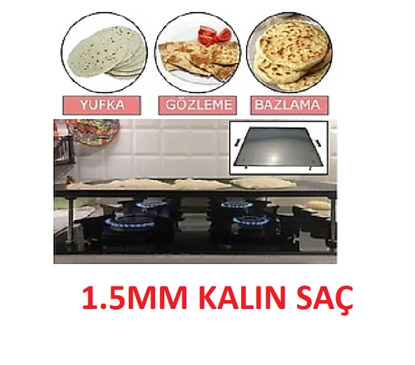Güryan Piknik  Ocak Üstü kare Sac Üste Bombeli Kulplu  1,5 mm bazlama börek ızgara ürün görseli 1