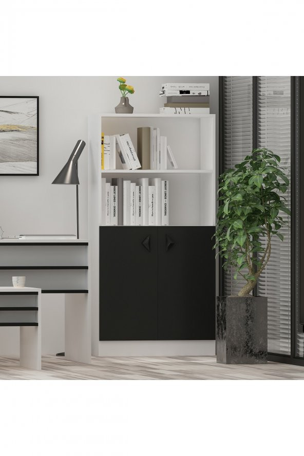 Givayo Mobilya Orion Ofis Kitaplık Siyah Beyaz ürün görseli 1