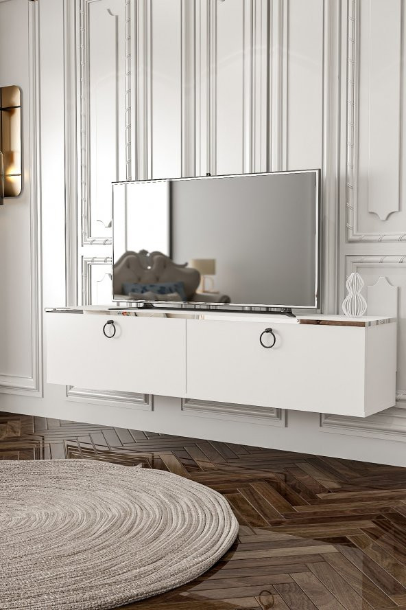 Givayo Mobilya Dawn Tv Ünitesi Duvara Monte - Ayaklı Kullanım 150 Cm Beyaz ürün görseli 1