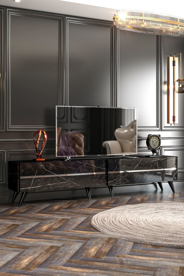 Givayo Mobilya Dakota Tv Ünitesi 207 Cm Siyah Royal Gümüş ürün görseli 1