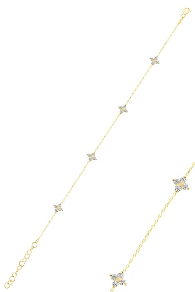 Gümüş altın yaldızlı zirkon taşlı yonca bileklik SGTL12279GOLD ürün görseli 1