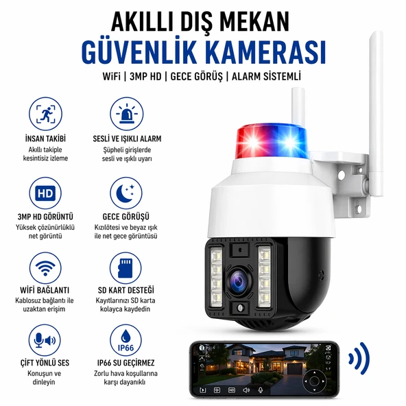 1080p Speed Dome Wifi Kablosuz Dış Mekan Camera Çakarlı Güvenlik Kamerası ürün görseli 1