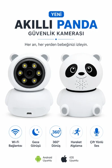 Panda 360 1080p Ip Güvenlik Kamerası Gece Görüşlü Led Işıklı Alarmlı Ip Wifi Kamerası ürün görseli 1