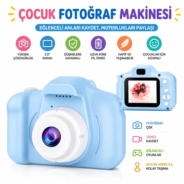 Mini Dijital Çocuk Fotoğraf Makinesi Hd 1080p Sd Hafıza Kart Girişli 5 Mp Video Makinası Öz Çekim -m ürün görseli 1