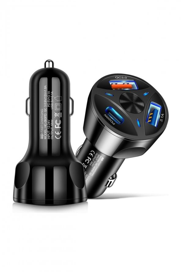 Çift Usb Araç Şarj Cihazı Hızlı Şarj Qc 3.0 Pd Type-c Araç Telefonu Şarj Adaptör ürün görseli 1