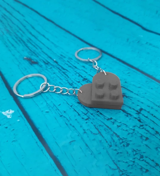 Seninle Anlam Bulurum Lego Dizayn Kalp Anahtarlık 2'li Gri Renk ürün görseli 1