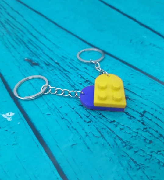 Seninle Anlam Bulurum Lego Dizayn Kalp Anahtarlık 2'li Sarı Lacivert Renk ürün görseli 1