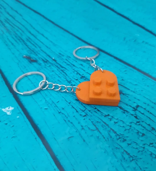 Seninle Anlam Bulurum Lego Dizayn Kalp Anahtarlık 2'li Turuncu Renk ürün görseli 1