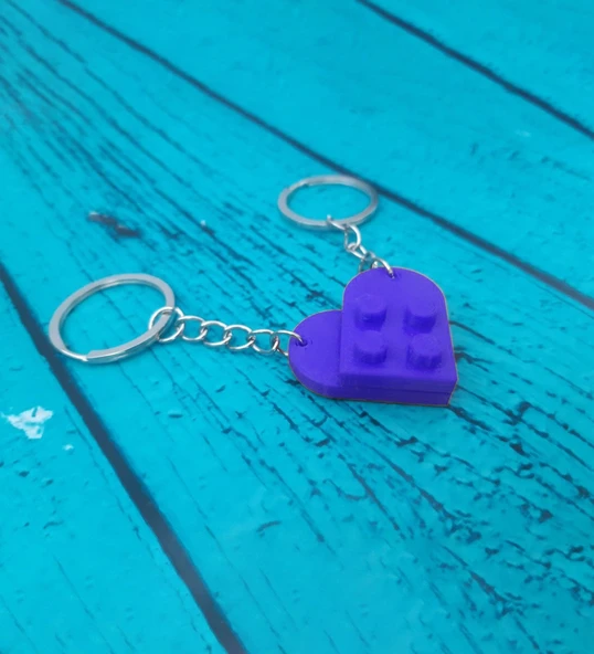 Seninle Anlam Bulurum Lego Dizayn Kalp Anahtarlık 2'li Mavi Renk ürün görseli 1