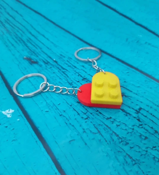 Seninle Anlam Bulurum Lego Dizayn Kalp Anahtarlık 2'li Sarı Kırmızı Renk ürün görseli 1