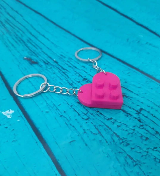 Seninle Anlam Bulurum Lego Dizayn Kalp Anahtarlık 2'li Pembe Renk ürün görseli 1