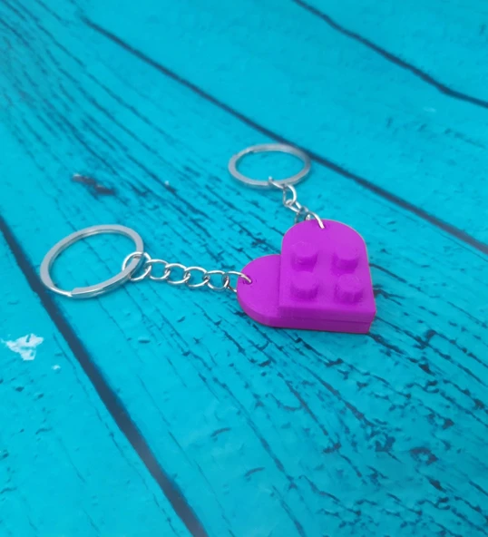 Seninle Anlam Bulurum Lego Dizayn Kalp Anahtarlık 2'li Mor Renk ürün görseli 1