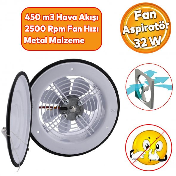 Kapaklı Banyo Wc Havalandırma Aspiratörü Fanı Kirli Hava Kötü Koku Fanı Metal Vantilatör 160 mm ürün görseli 1