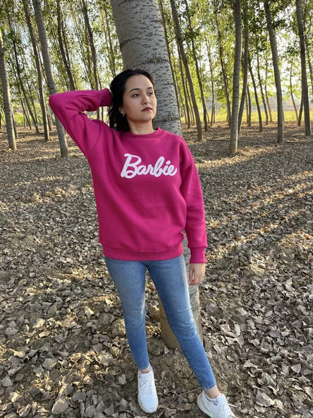 BİSİKLET YAKA BARBİE BASKILI SWEATSHİRT /KAZAK - Resim 3