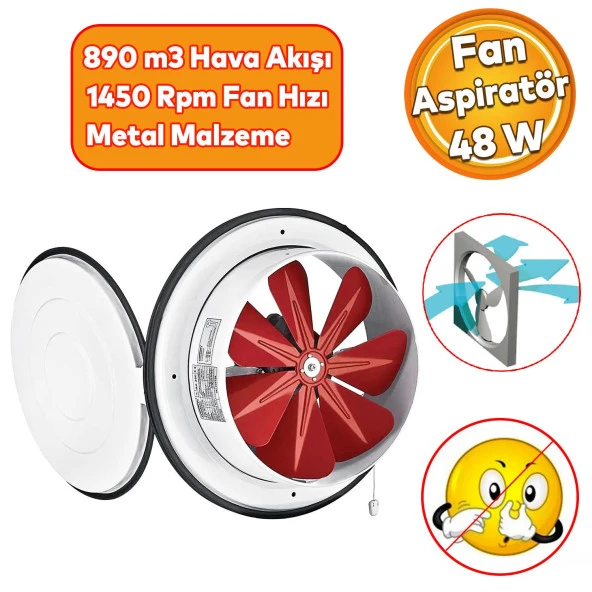 Kapaklı Banyo Wc İşyeri Havalandırma Aspiratörü Fanı Kirli Hava Kötü Koku Metal Vantilatör 250 mm ürün görseli 1