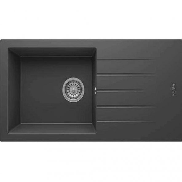 Real Stone P011 ASSOS 86 XL Siyah Granit Eviye 86x43.5 Cm Tezgah Üstü ürün görseli 1