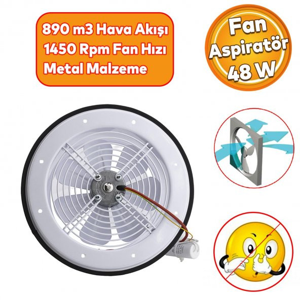 Vantilatör Banyo Wc İşyeri Havalandırma Aspiratörü Fanı Kirli Hava Kötü Koku Metal 250 mm ürün görseli 1