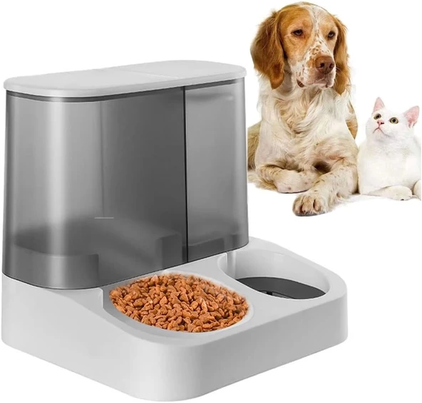 2 si 1 Arada Otomatik Kedi Köpek Mama ve Su Kabı Gri ürün görseli 1