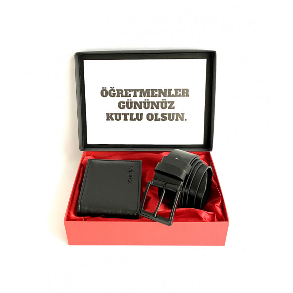 Kişiye Özel Erkeğe Babaya Sevgiliye Öğretmene Siyah Kemer Cüzdan Hediye Seti ürün görseli 1