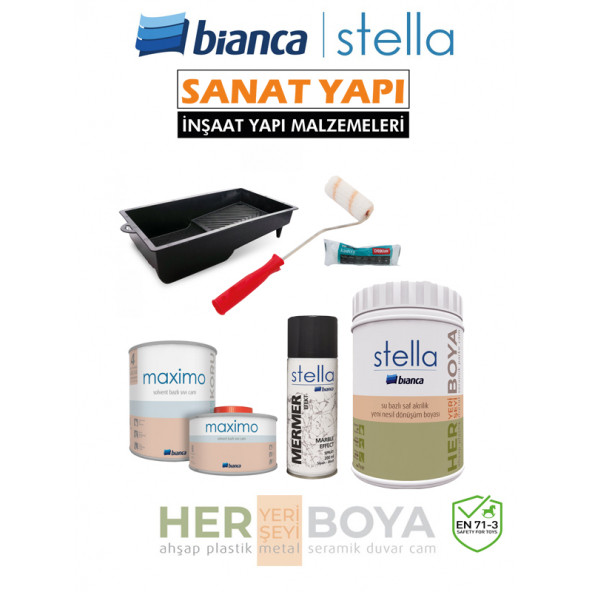 Stella Set Beyaz Boya - Siyah Mermer Efekt - Maximo Parlak ürün görseli 1