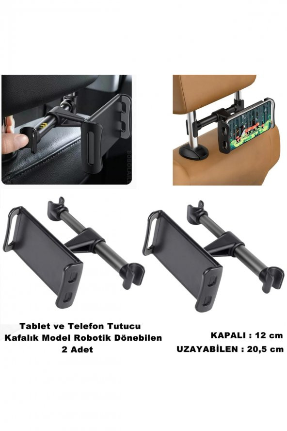 Tablet Ve Telefon Tutucu Araç Içi Koltuk Kafalık Model Robotik Dönebilen 2 Adet Gönderim - ürün görseli 1