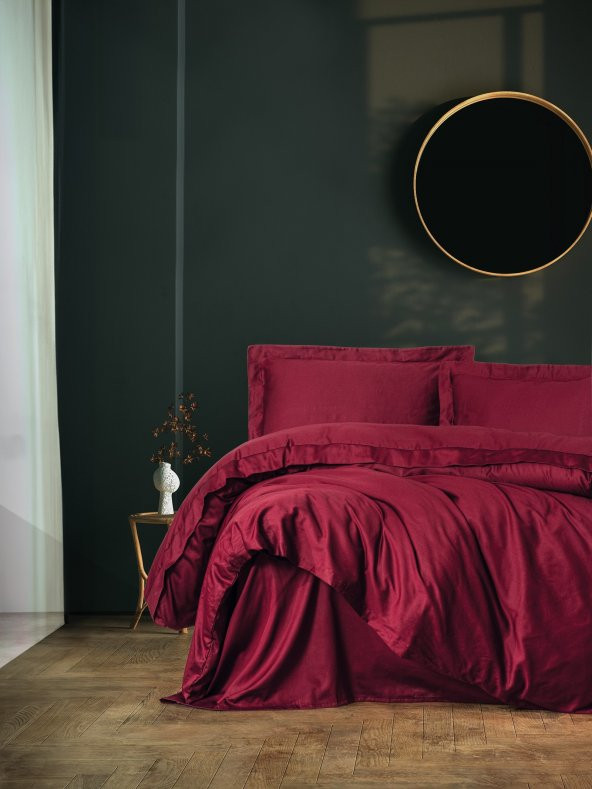 Cotton Box Elegant Saten Çift Kişilik Nevresim Takımı Bordo ürün görseli 1