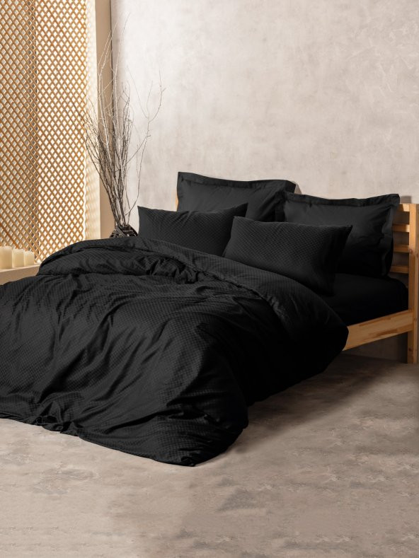 Cotton Box Plaid Ranforce Çift Kişilik Nevresim Takımı Siyah ürün görseli 1