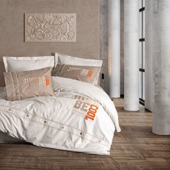 Cotton Box Mood Nakışlı Ranforce Tek Kişilik Nevresim Takımı Cool Kahve ürün görseli 1