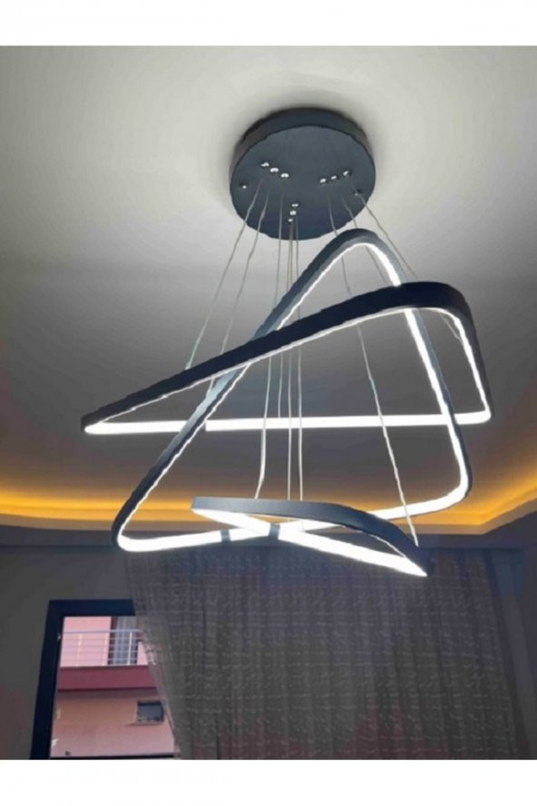 Tetova / Modern Üçgen / Sarkıt Avize / 80x60x40 cm / Antrasit Gövde / 3 Renk Işık ürün görseli 1